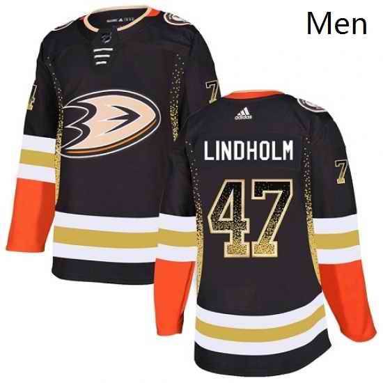 Mens Adidas Anaheim Ducks 47 Hampus Lindholm Authentic Black Drift Fashion NHL Jersey